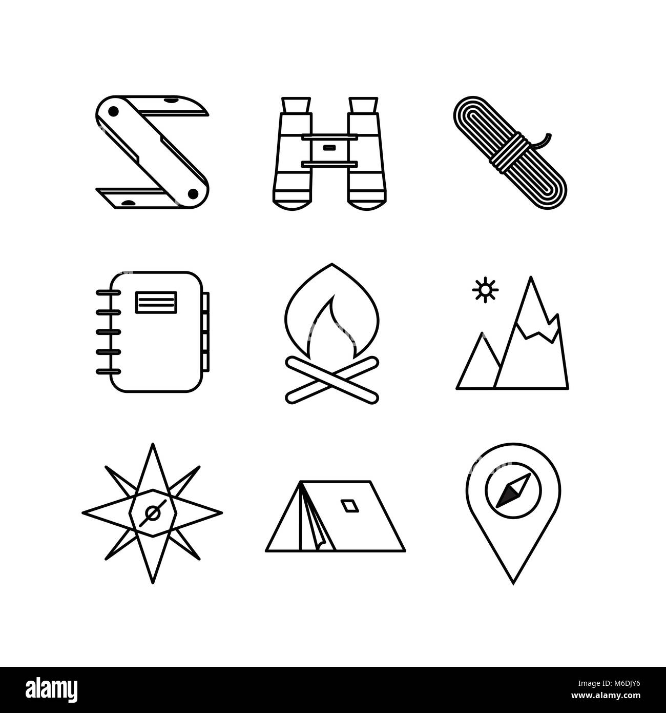 Verschiedene Abenteuer dünne Linie Symbol Vektor Illustration Graphic Design Stock Vektor