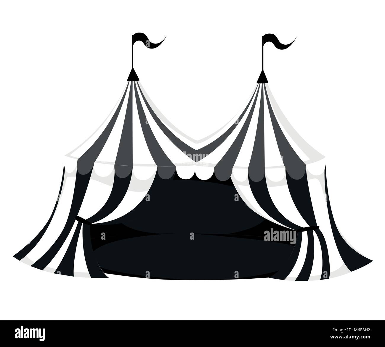 Silhouette des Zirkus oder Karneval Zelt mit Fahnen und roten Boden Vector Illustration auf weißem Hintergrund Web site Seite und mobile App Design Stock Vektor