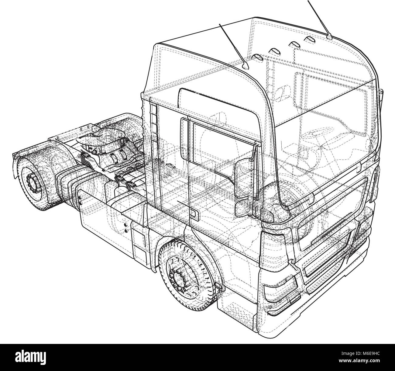Kommerzielle Lieferung Cargo Truck Vektor für Marke und Werbung isoliert. Erstellt Abbildung der 3d. Wire-Frame Stock Vektor