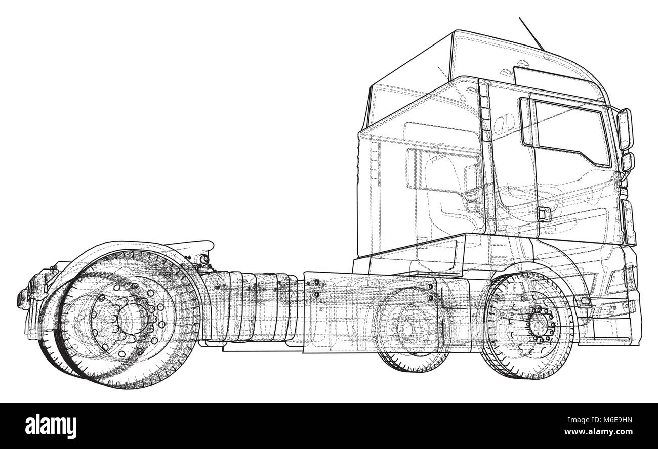 Kommerzielle cargo Lieferwagen. Isoliert. Erstellt Abbildung der 3d. Wire-Frame. Stock Vektor