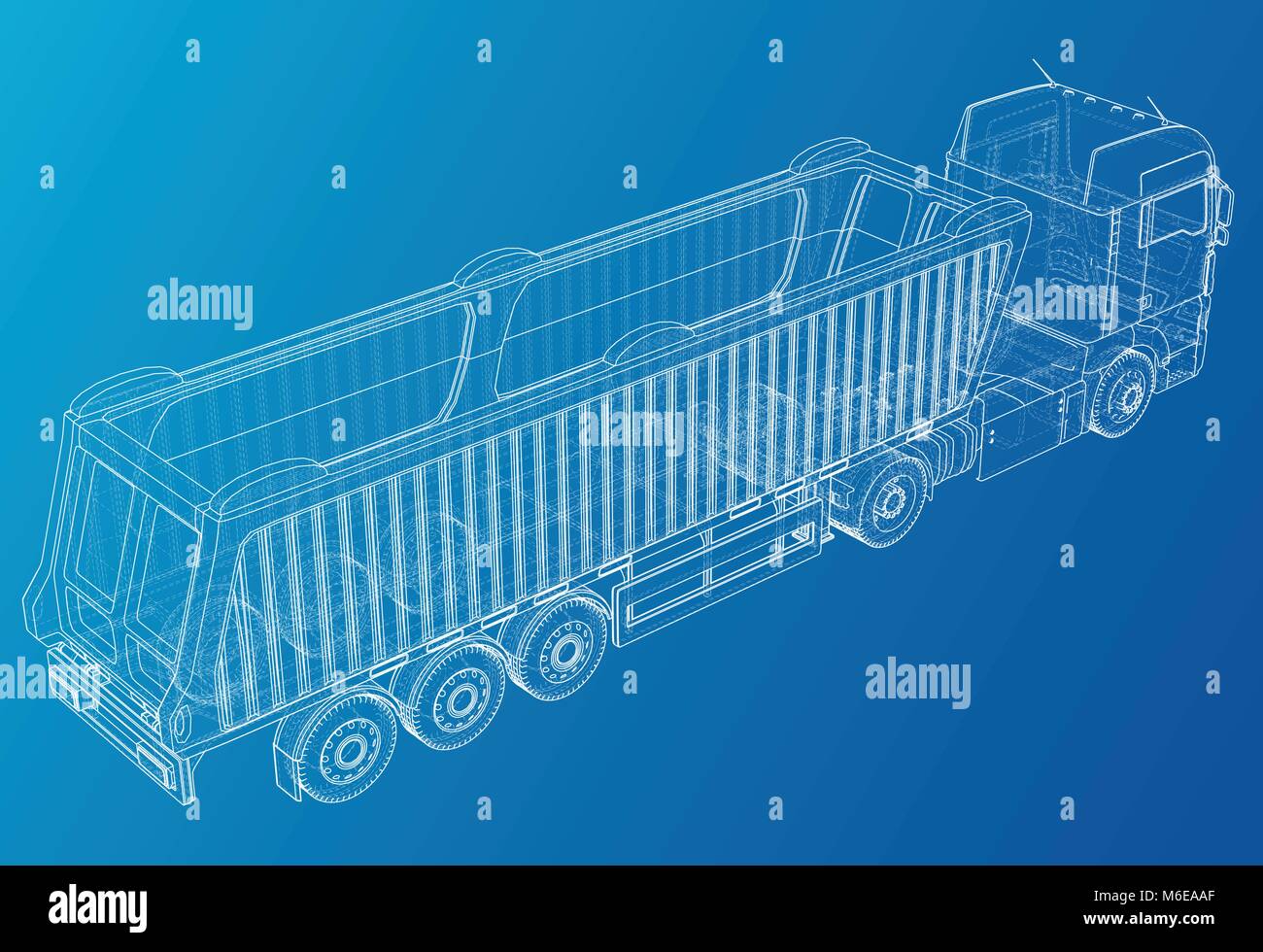 Lkw kipper Anhänger vektor Mock-up für die Werbung. Erstellt Abbildung der 3d. Wire-Frame. Stock Vektor