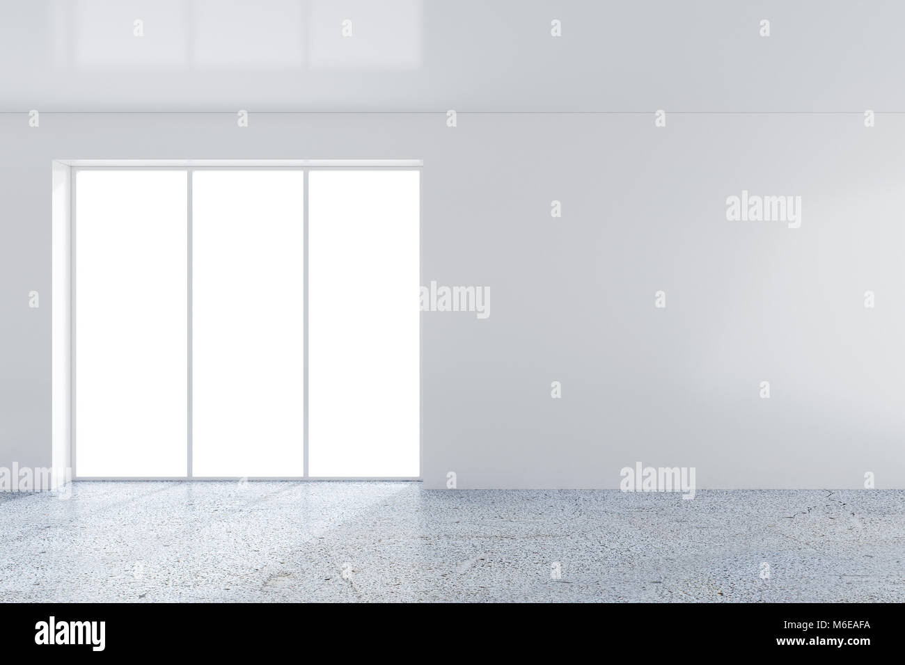 Große Zimmer mit Fenstern und fallende Licht vom Fenster auf den Boden. 3D-Rendering. Stockfoto