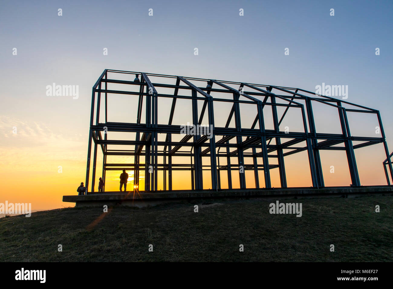 Die Halde Norddeutschland bei Neukirchen-Vluyn, Deutschland, ein Bergbau Berg dump, künstlicher Berg, heute Landschaftspark, Sehenswürdigkeiten, Artwork Hallenhau Stockfoto