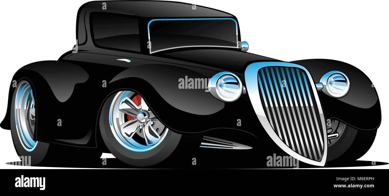 Schwarz Hot Rod Classic Coupé Custom Car Cartoon Vector Illustration Stock Vektor