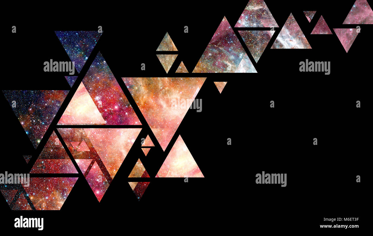 Abstrakte galaxy geometrischen Hintergrund mit Dreiecken auf schwarzem Hintergrund Stockfoto