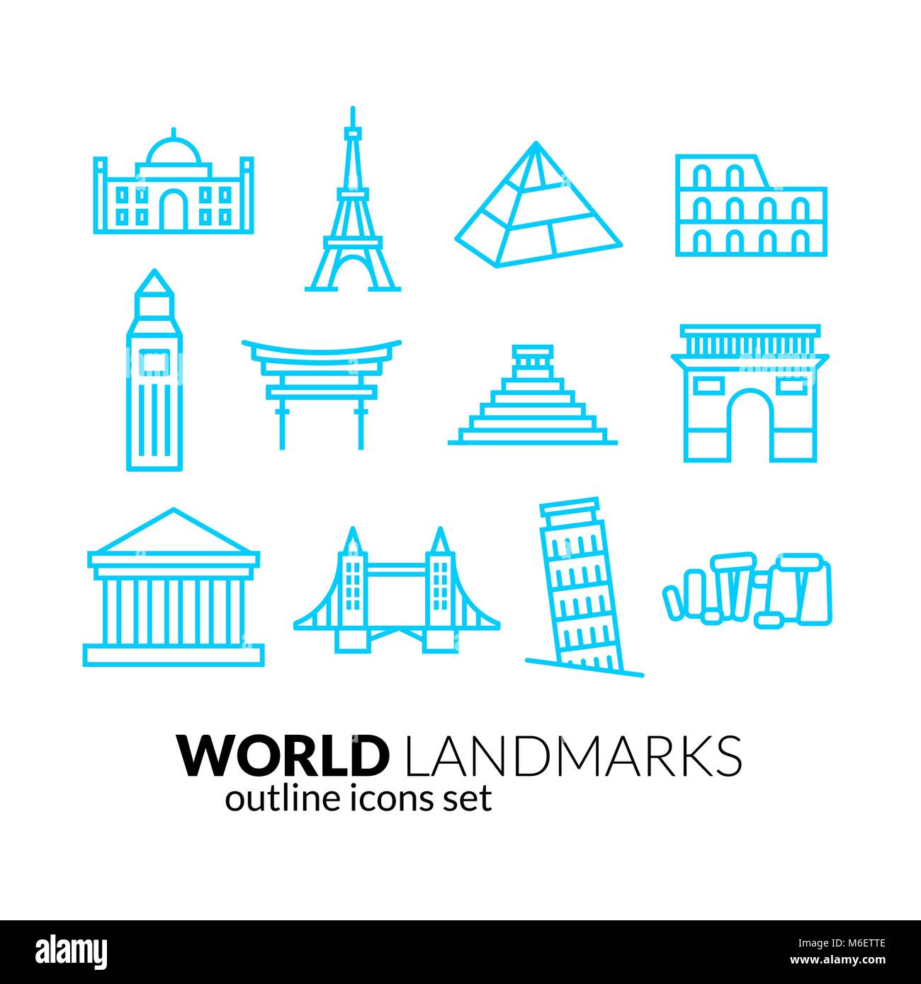 Wahrzeichen der Welt umreißen Icons set Stock Vektor