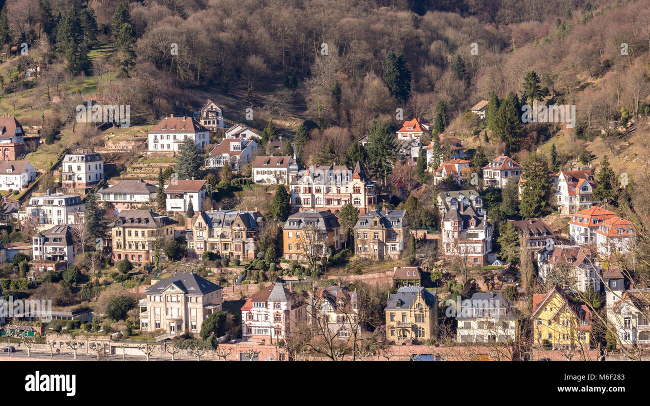 Schöne Häuser aus dem Heidelberger Schloss gesehen, Heidelberg Deutschland Stockfoto