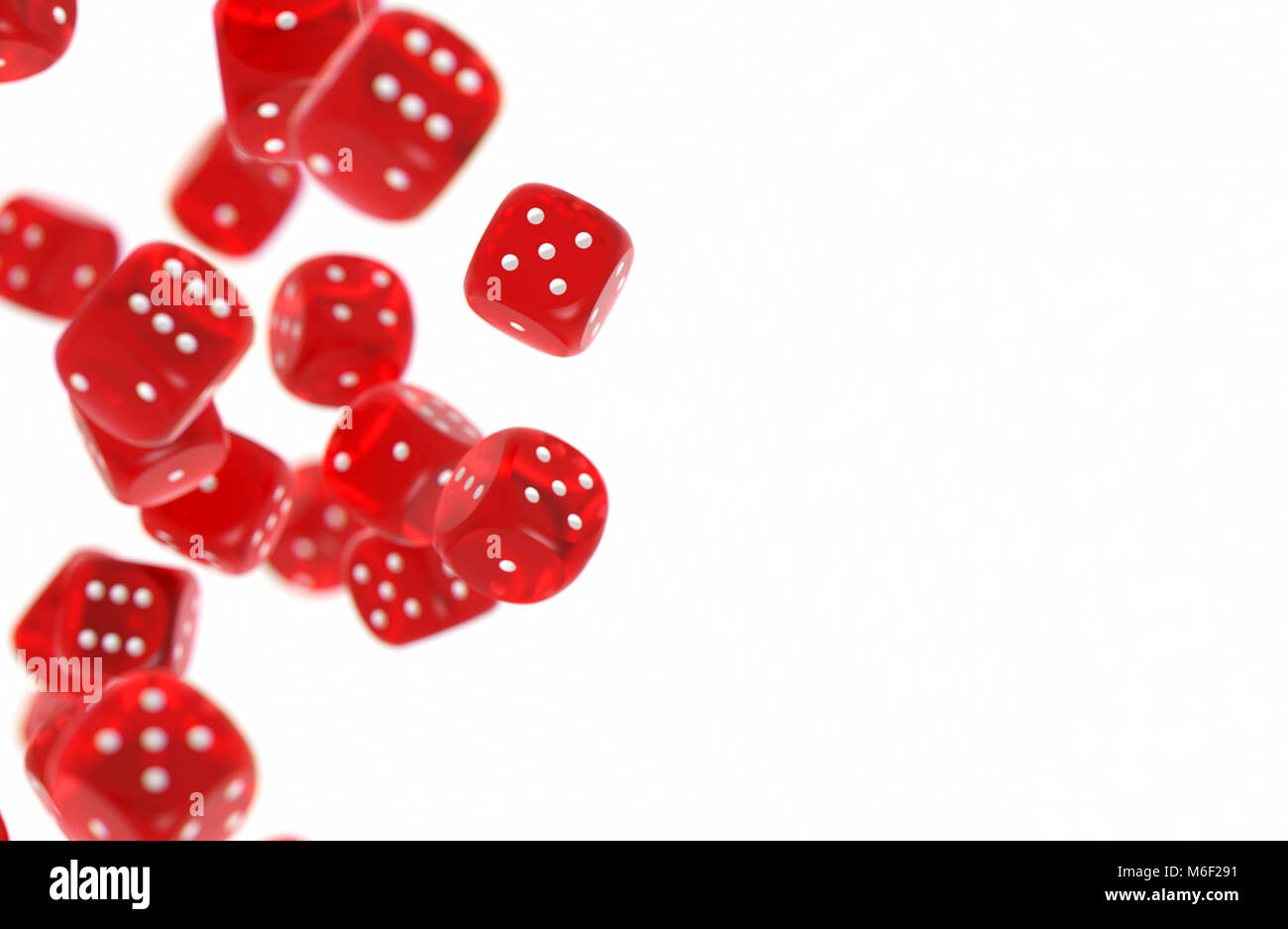 Spiel Würfel Rot auf weißem Hintergrund und kopieren Raum isoliert auf der rechten Seite Stockfoto