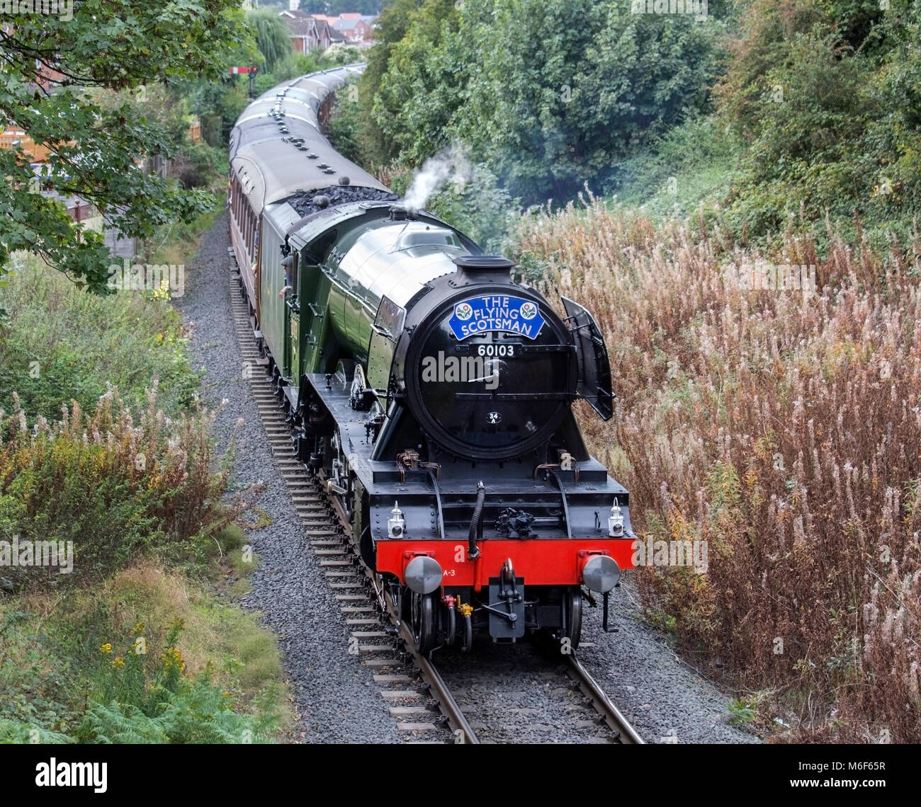 Die wohl berühmteste Britische Lokomotive "The Flying Scotsman" A3 Pacific Köpfe in Meuselwitz auf dem Severn Valley Railway, Worcestershire, En Stockfoto