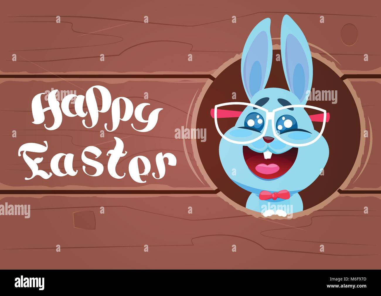 Frohe Ostern Poster oder Card Design mit lustigen Hasen in Gläsern über Holz- strukturierten Hintergrund Stock Vektor