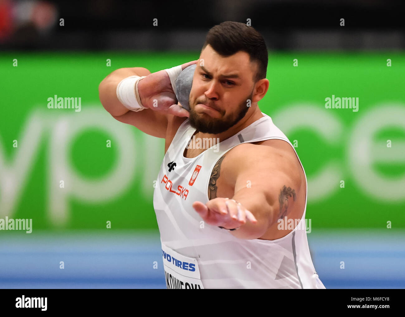 Konrad Bukowiecki (POL), Herren Kugelstoßen Final während der IAAF World Indoor Championships im Arena Birmingham am Samstag, den 03. März 2018. BIRMINGHAM, ENGLAND. Credit: Taka G Wu Stockfoto