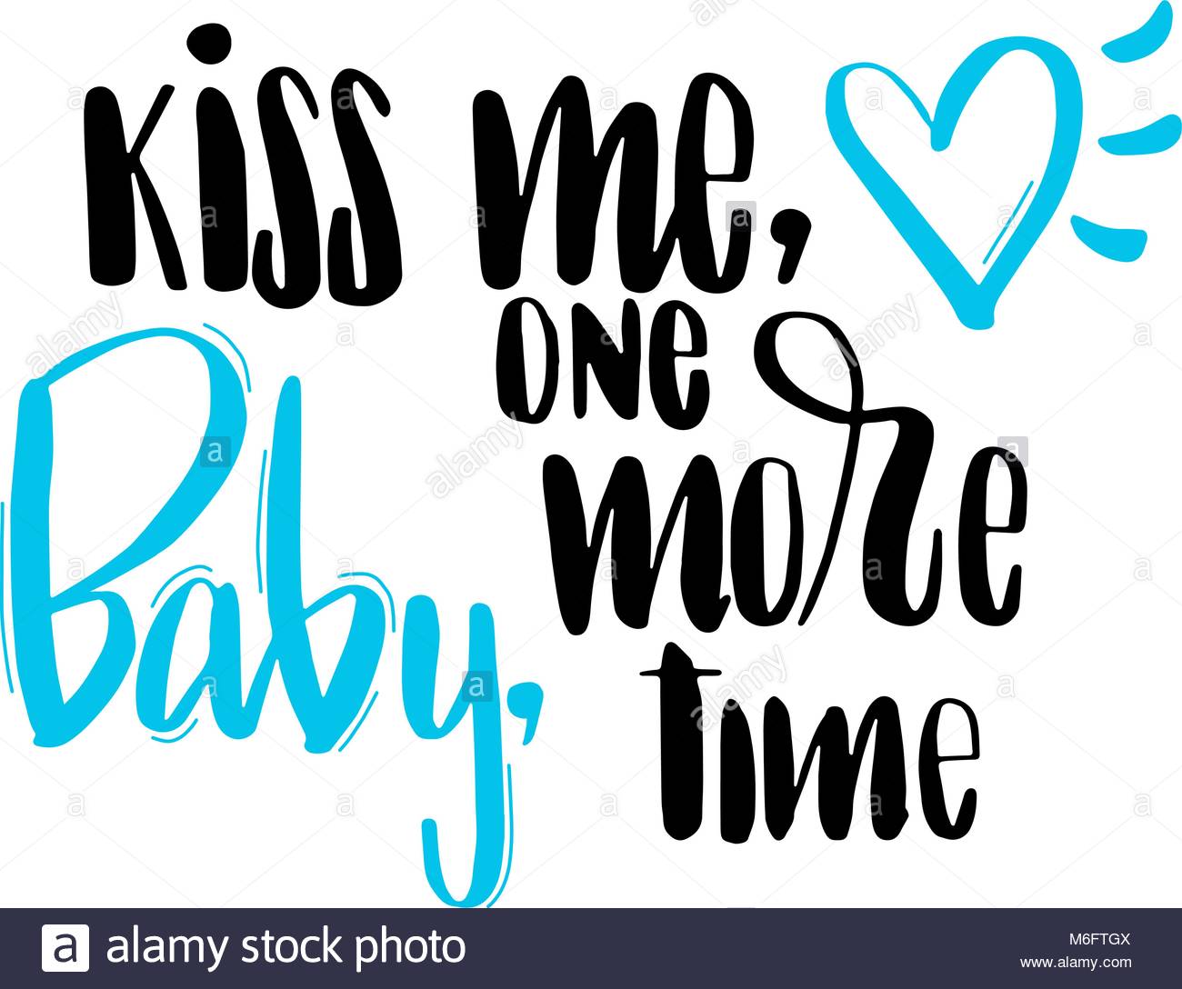 Text Kiss me Baby noch einmal in schwarz mit blauen Herzen Für Karte Postkarte
