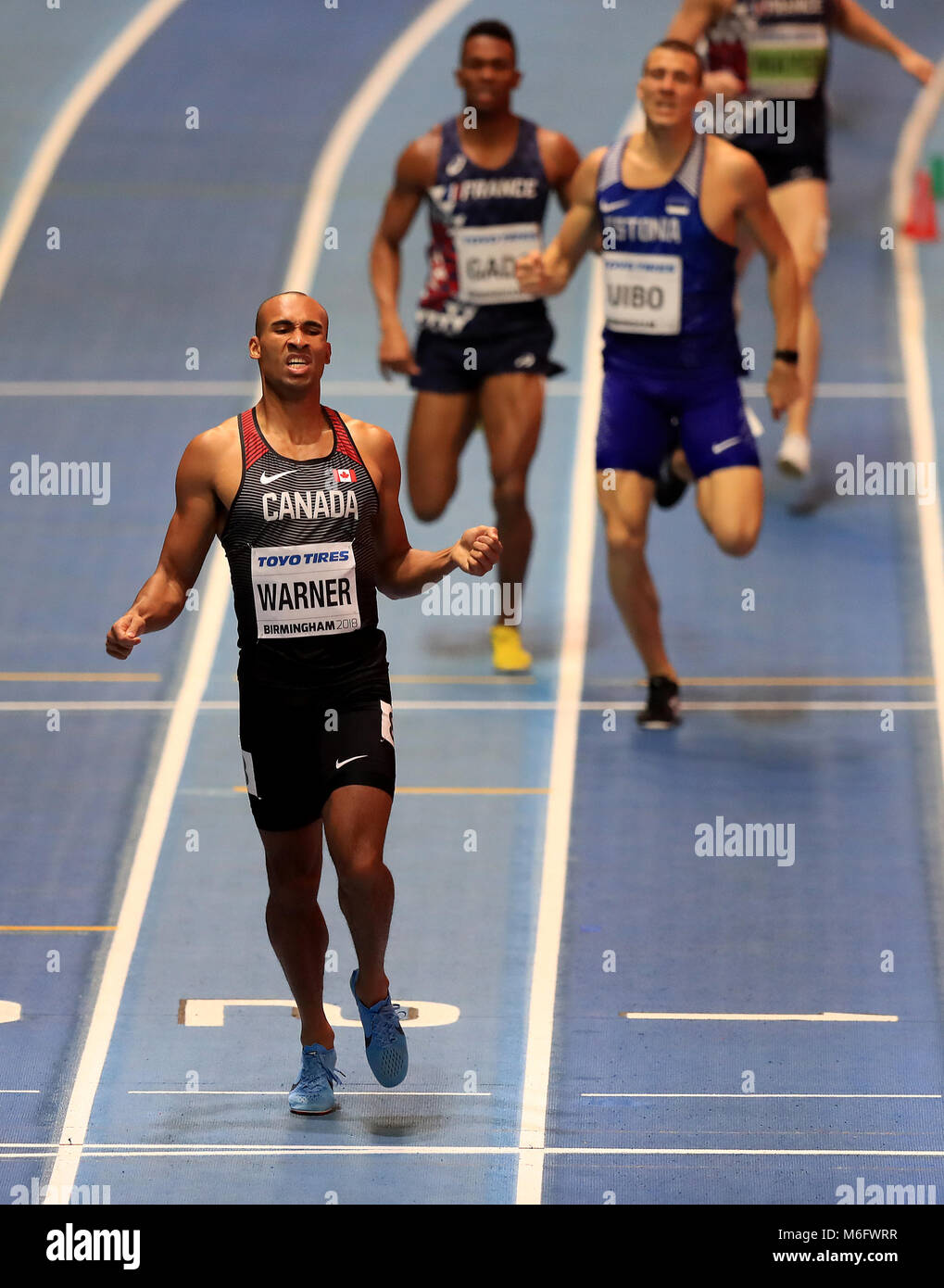 Kanadas Damian Warner während der Männer Siebenkampf 1000 m während der Tag drei des 2018 IAAF Indoor Wm in der Arena Birmingham. Stockfoto