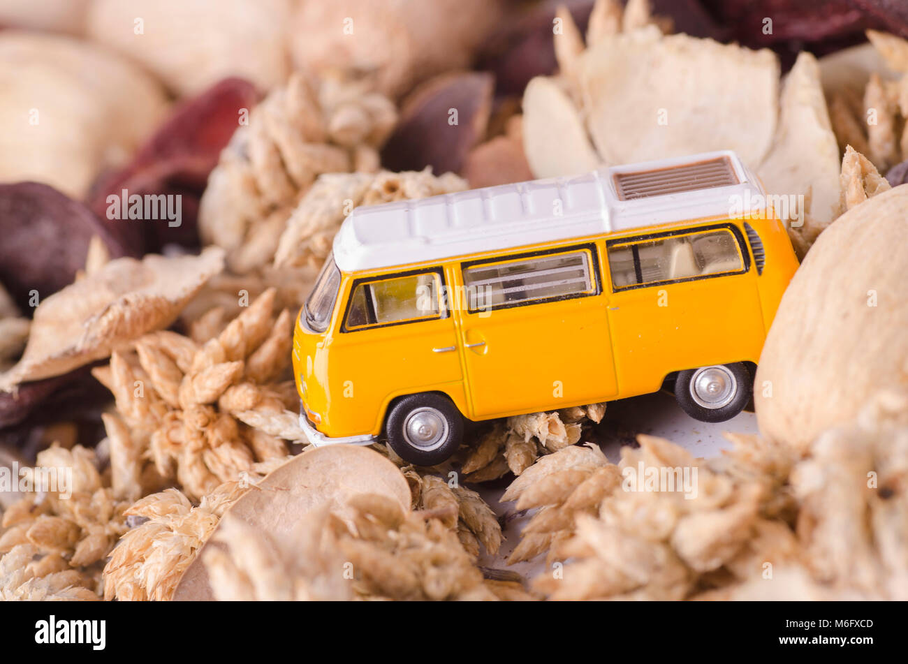 Modell Wohnmobil auf einigen Fauna noch Life Simulation im Studio für die Perspektive imaging geparkt Stockfoto Modell Wohnmobil auf einigen Fauna noch Life Simulation im Studio für die Perspektive imaging geparkt Stockfoto