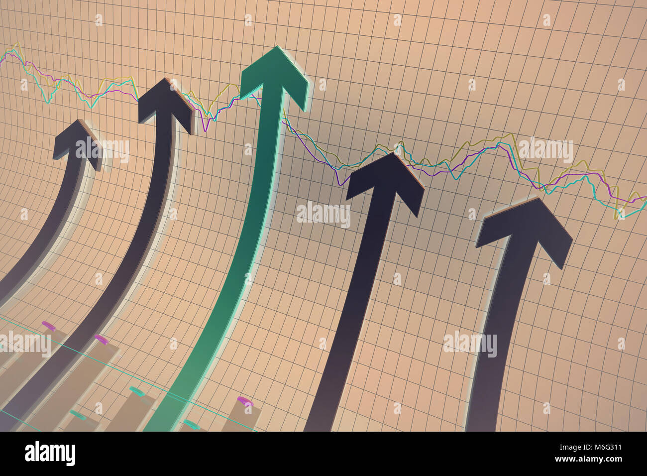 Finanzielle Börse Charts, Pfeile und Balkendiagramme, geschäftlichen Erfolg und Verbesserung, Statistiken Stockfoto