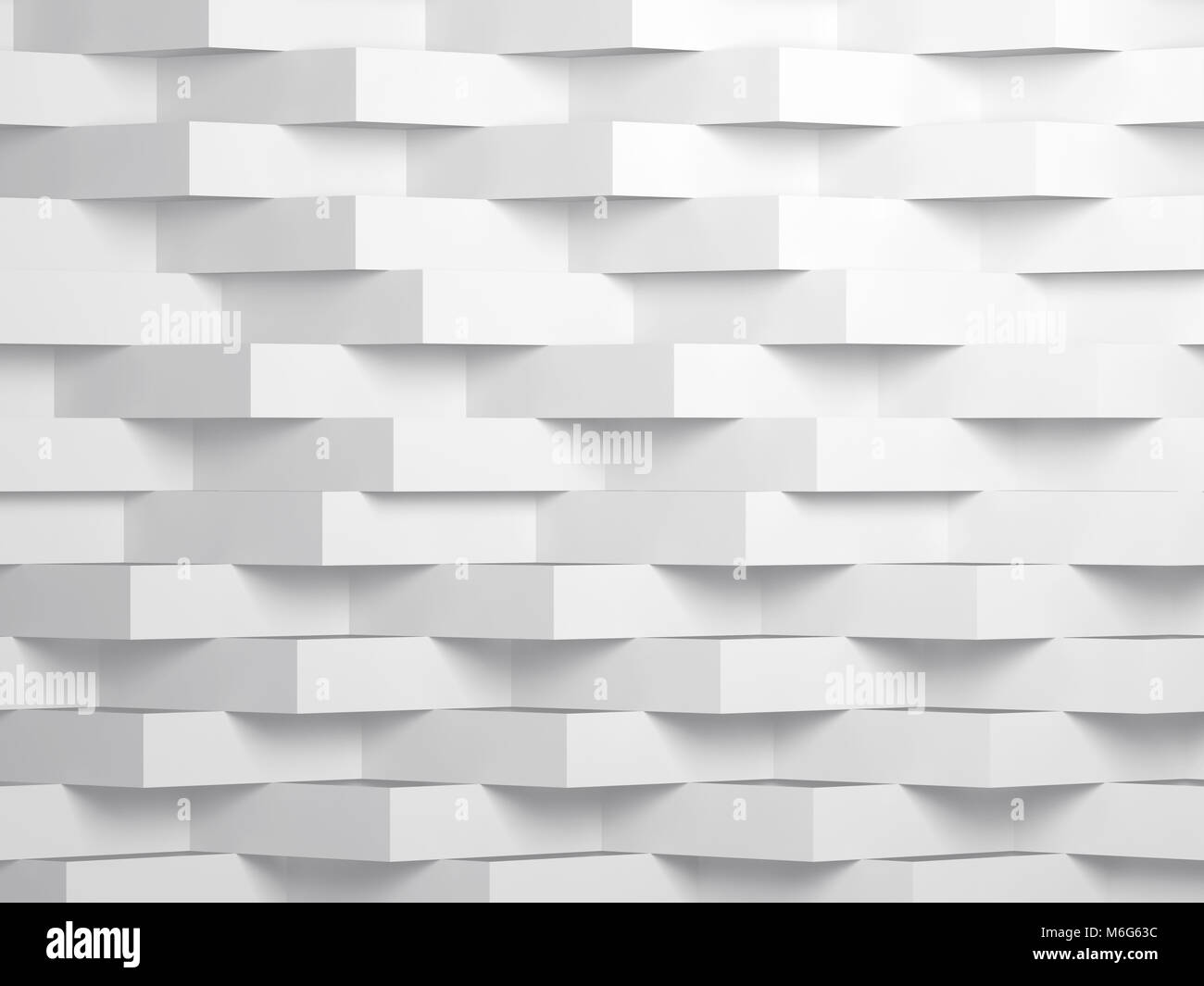 Abstrakte weißen Hintergrund mit Ecken von Papierstreifen über Wand. 3D-Render Abbildung Stockfoto