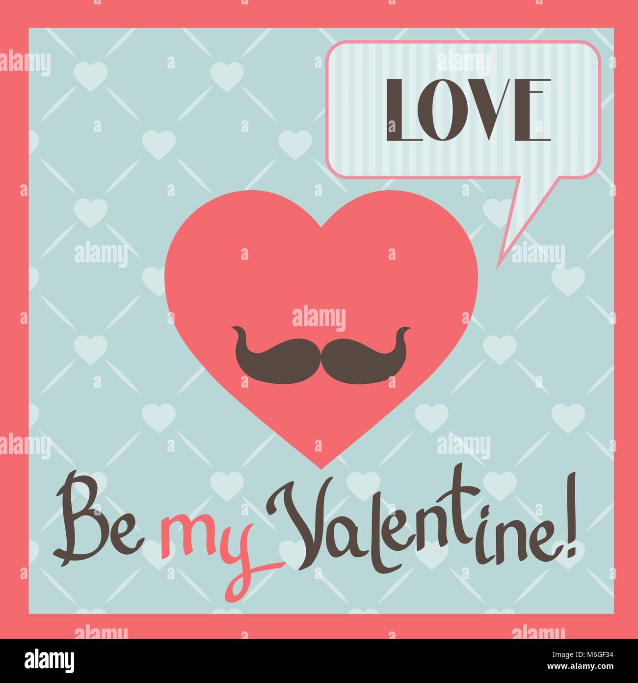 Vintage Valentines Tag Grußkarten mit Herz und Schnurrbart Stock Vektor