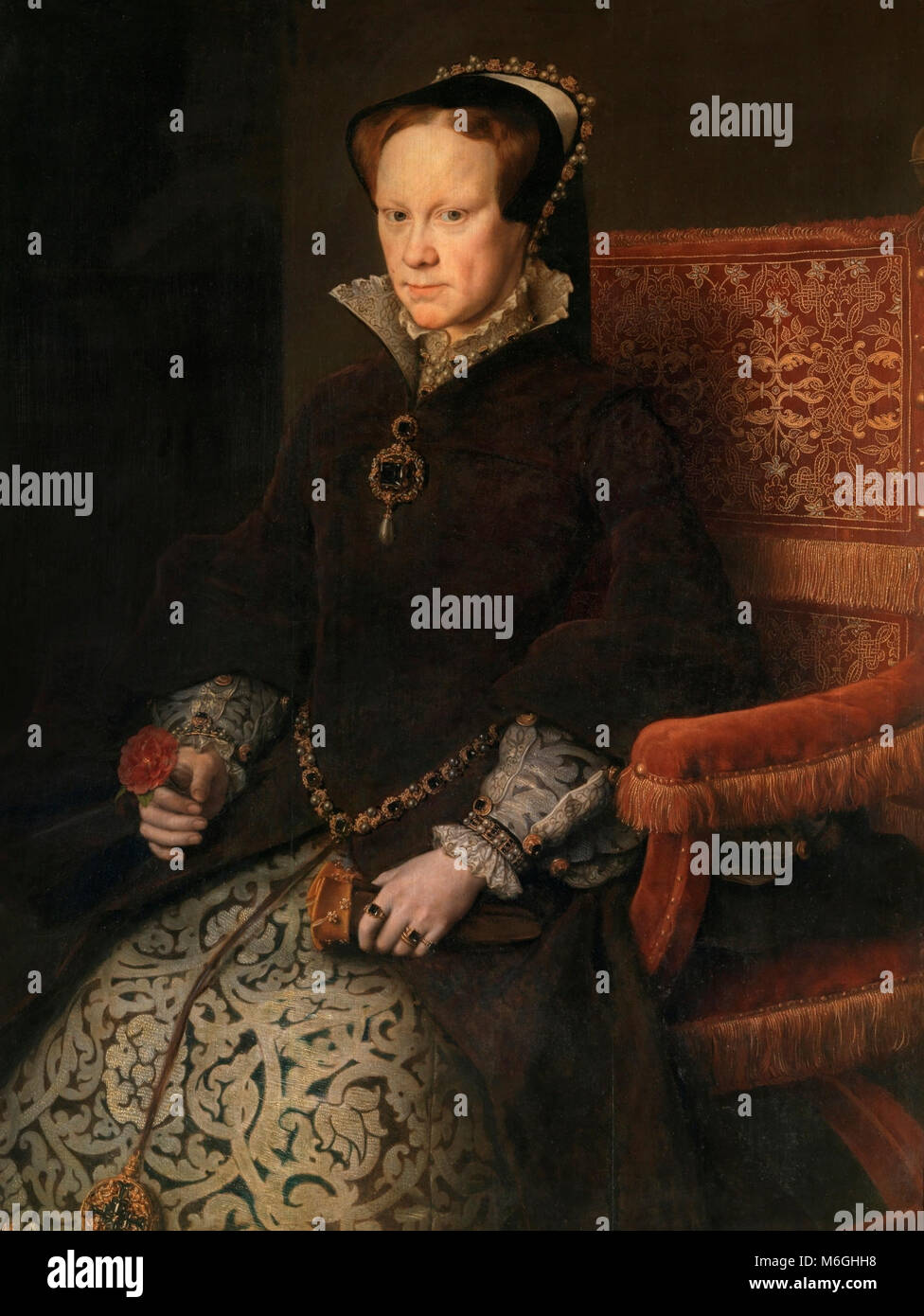 Portrait von Königin Maria I. von England (1516-1558), besser als Maria Tudor, die Tochter von König Heinrich VIII. von England und Königin Katharina von Aragon und Königin von Spanien für ihre Ehe mit Philipp II., Sohn von Kaiser Karl I. von Spanien bekannt. Antonis Mor, 1554 Stockfoto