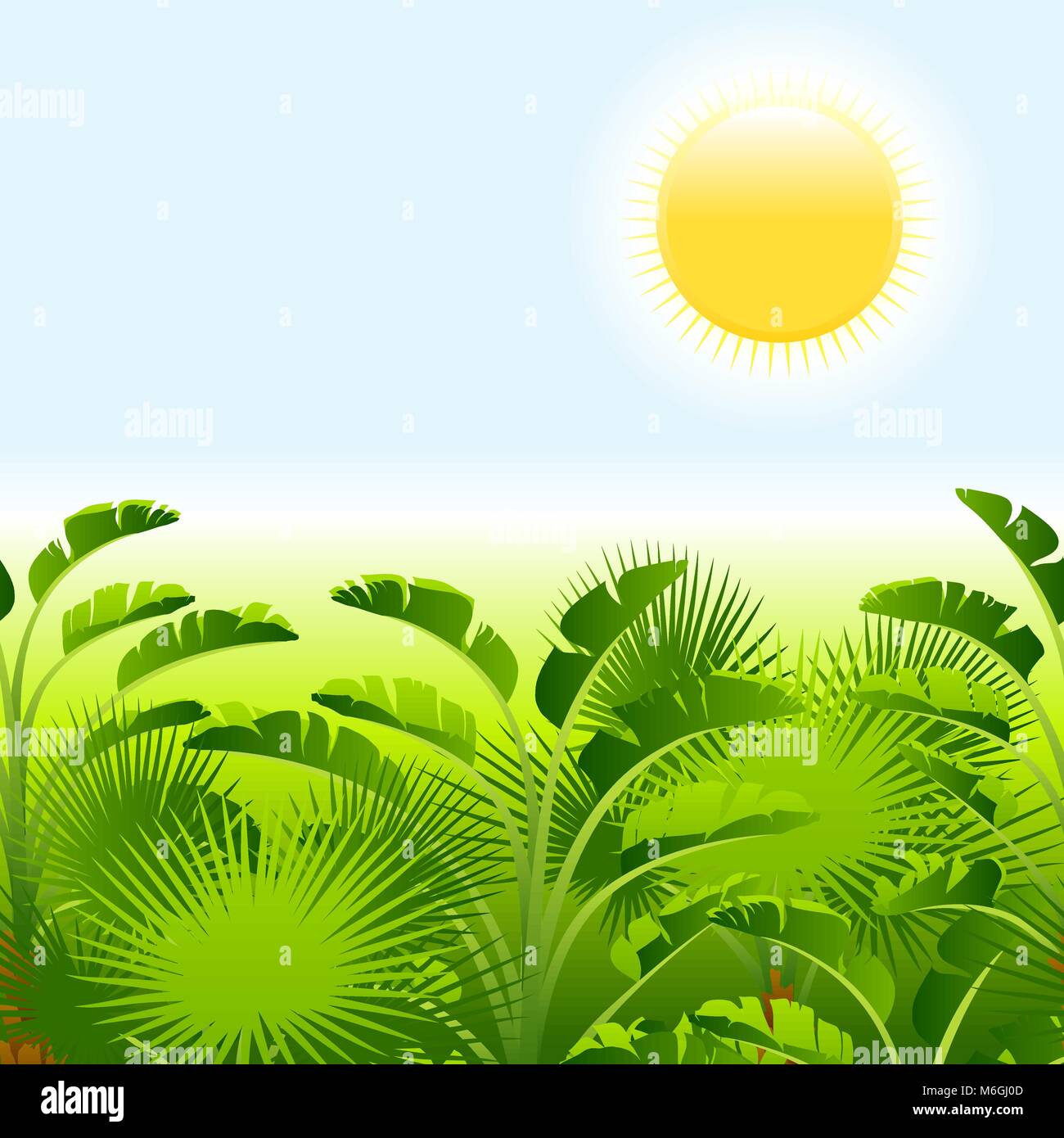 Von tropischen Palmen mit Blick aufs Meer an sonnigen Hintergrund Stock Vektor