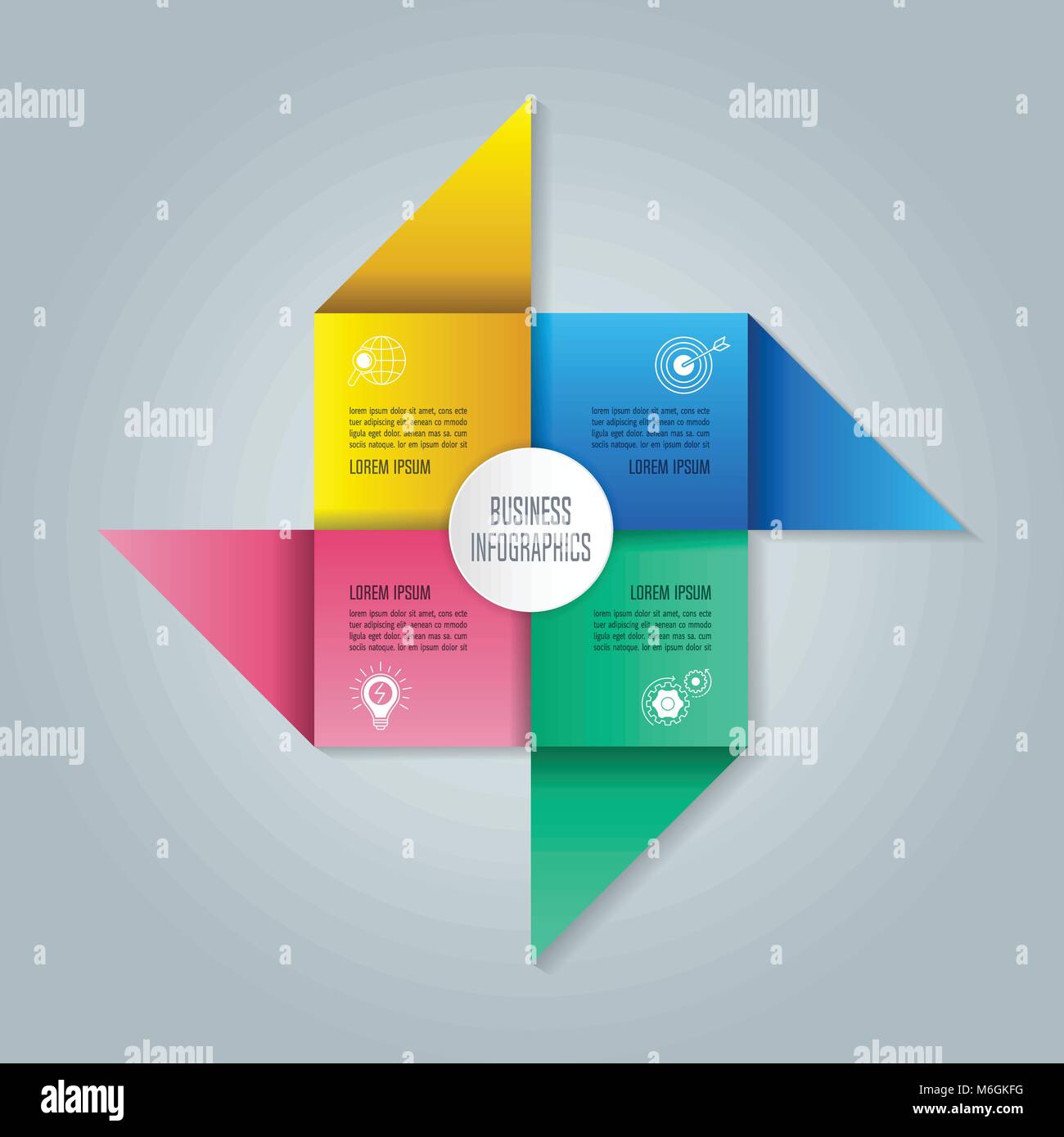 Kreatives Konzept für Infografik mit 4 Optionen, Teile oder Prozesse. Timeline Infografik business Design und Marketing Symbole für Präsentation, 1 Jahr Stock Vektor