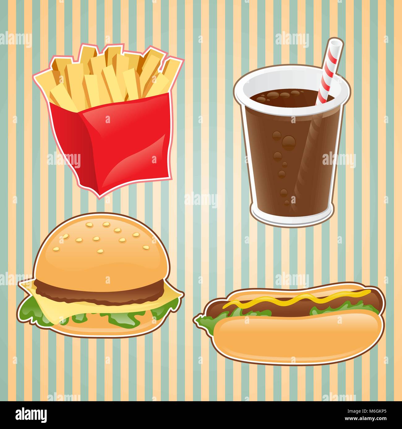 Fast food Ikone der Burger, Französisch-Braten und Trinken Stock Vektor