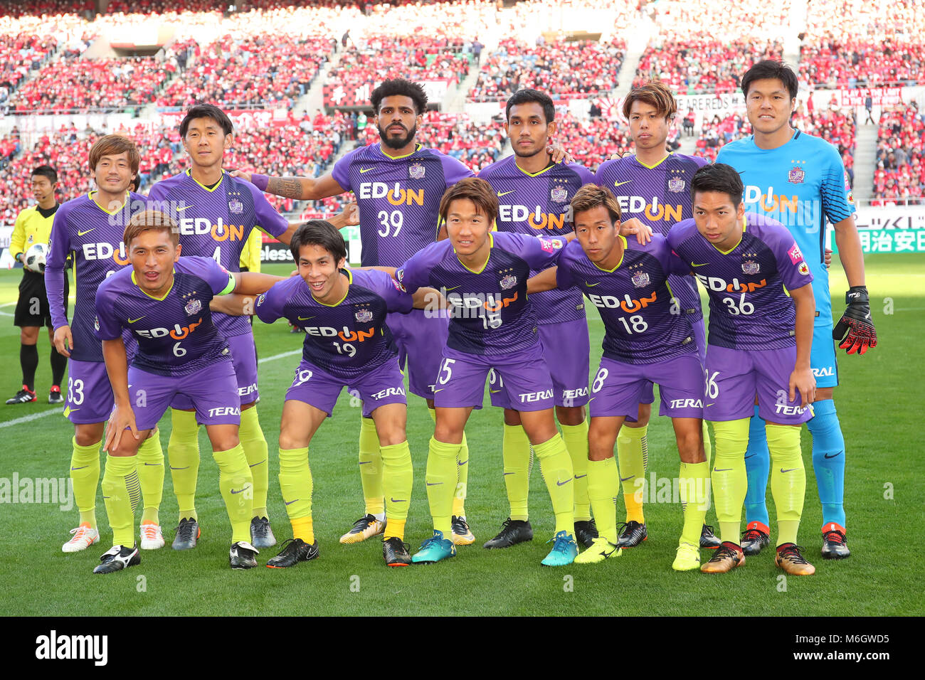 Saitama Stadion 2002, Saitama, Japan. 4 Mär, 2018. Sanfrecce Hiroshima Gruppe Line-up (Sanfrecce), März 4, 2018 - Fußball: 2018 J1 Liga Match zwischen Urawa Reds Sanfrecce Hiroshima an der Saitama Stadion 2002, Saitama, Japan. Credit: YUTAKA/LBA SPORT/Alamy leben Nachrichten Stockfoto