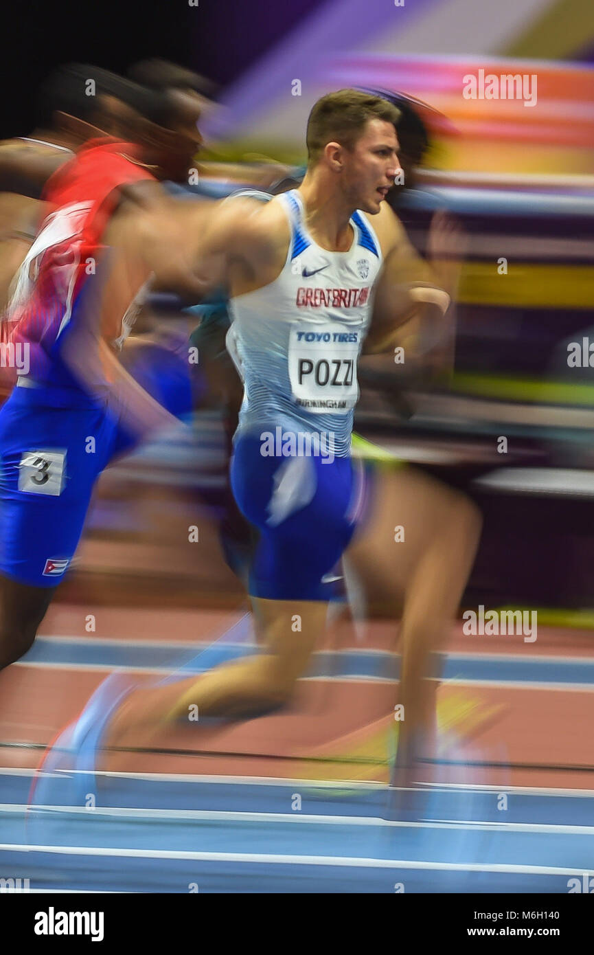 März 4, 2018: Andrew Pozzi von Großbritannien bei 60 m Hürden bei den World indoor Leichtathletik Meisterschaft 2018, Birmingham, England. Ulrik Pedersen/CSM Credit: Cal Sport Media/Alamy Live News Credit: Cal Sport Media/Alamy leben Nachrichten Stockfoto