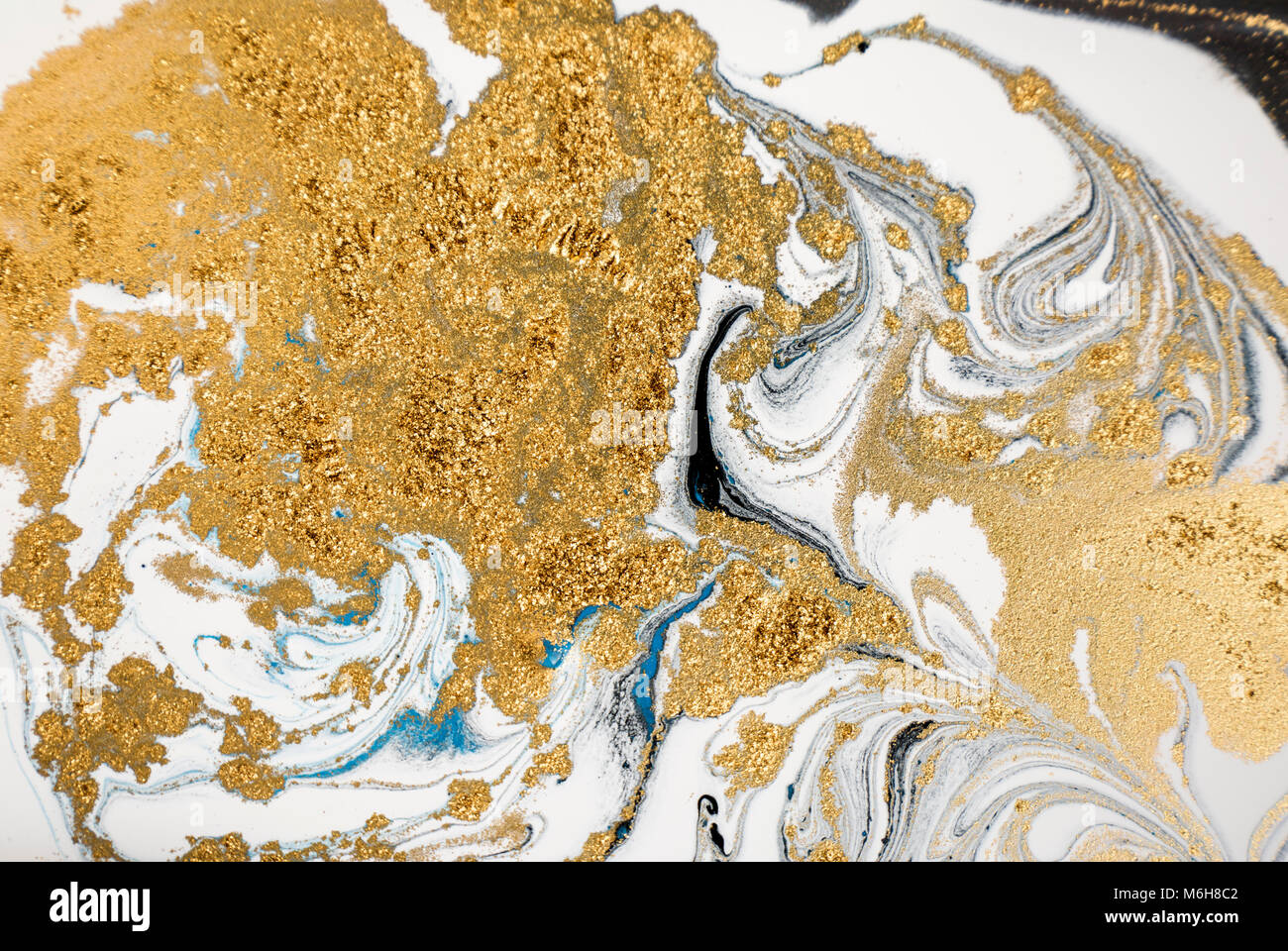 Marmor abstrakte Acryl Hintergrund. Art Marmorierung artwork Textur. Golden Glitter. Stockfoto