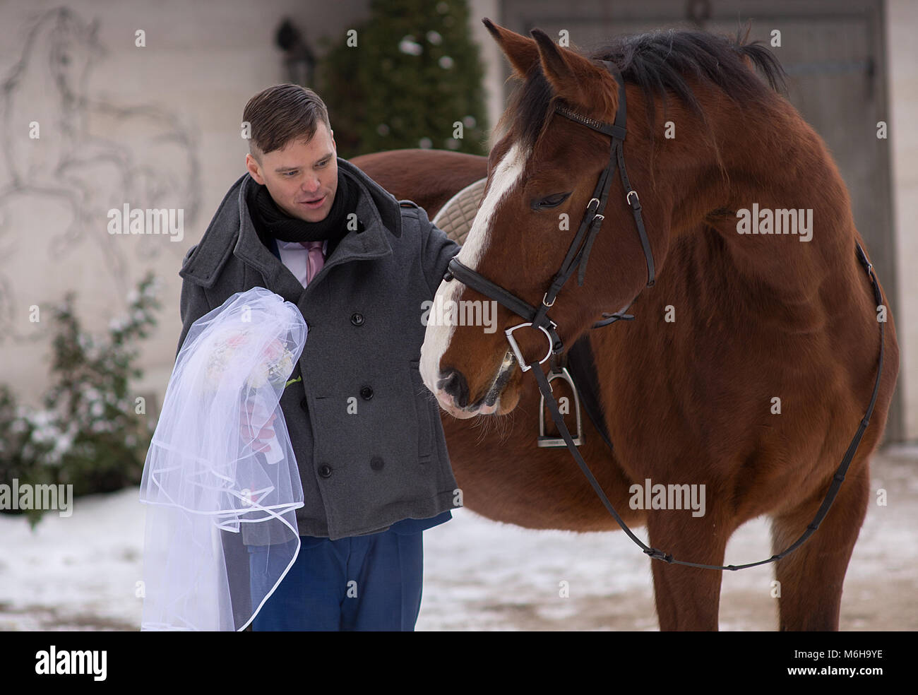 Schönen winter Hochzeit Stockfoto