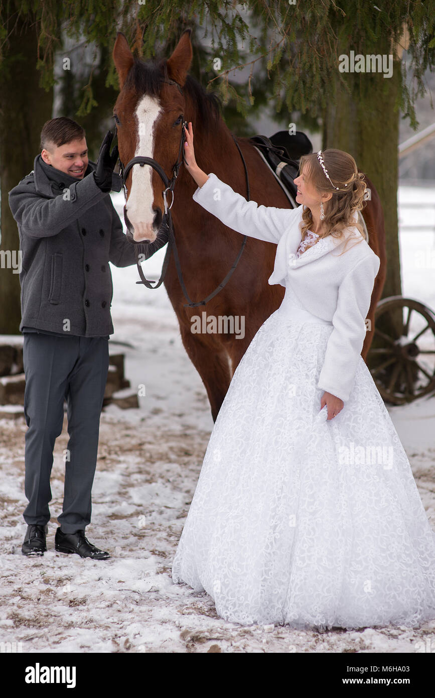 Schönen winter Hochzeit Stockfoto