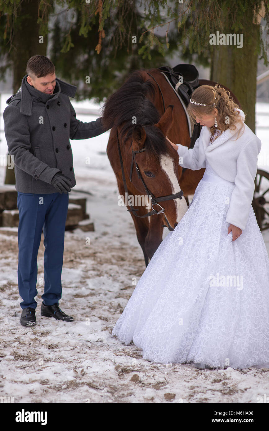 Schönen winter Hochzeit Stockfoto