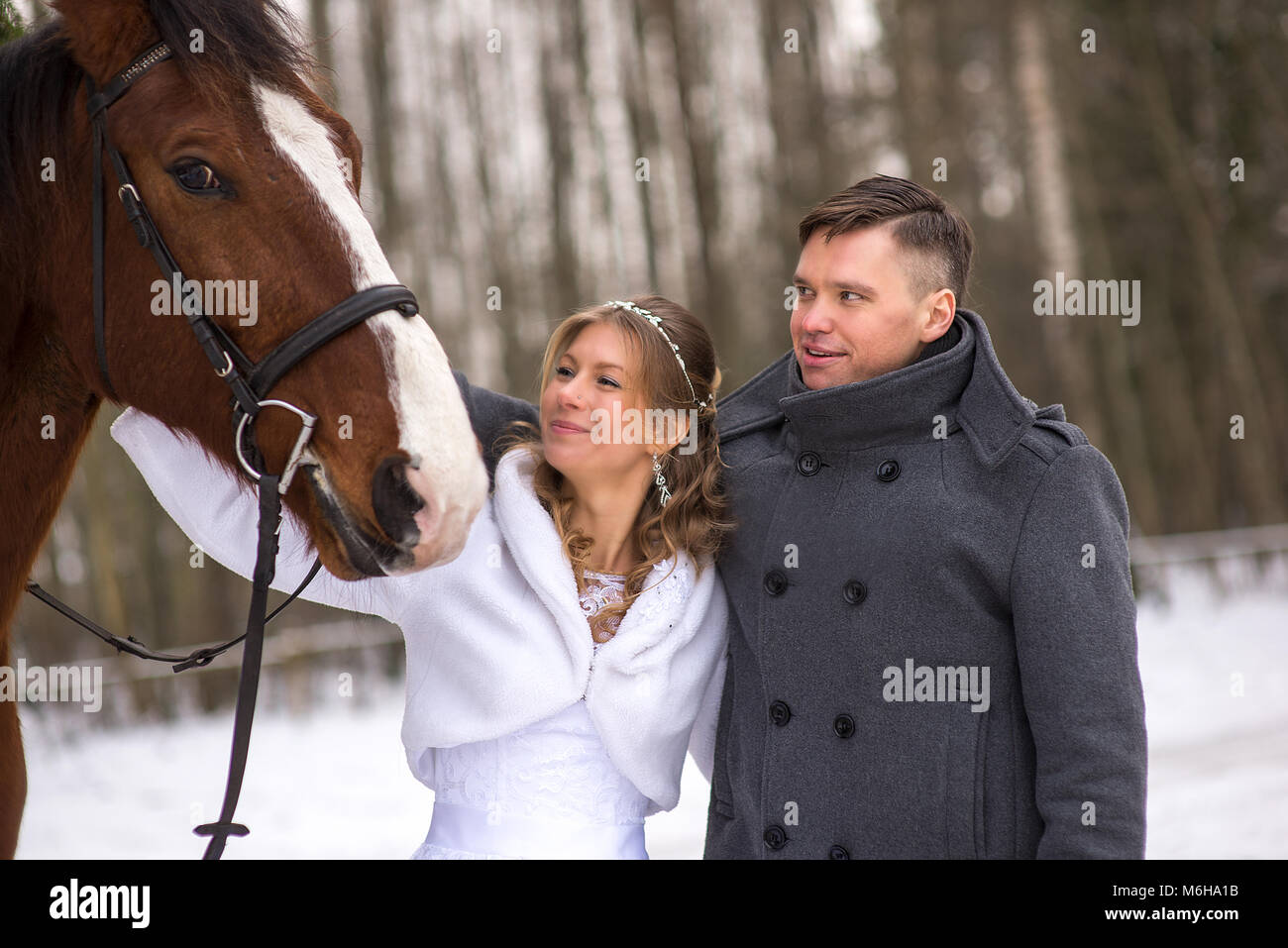 Schönen winter Hochzeit Stockfoto