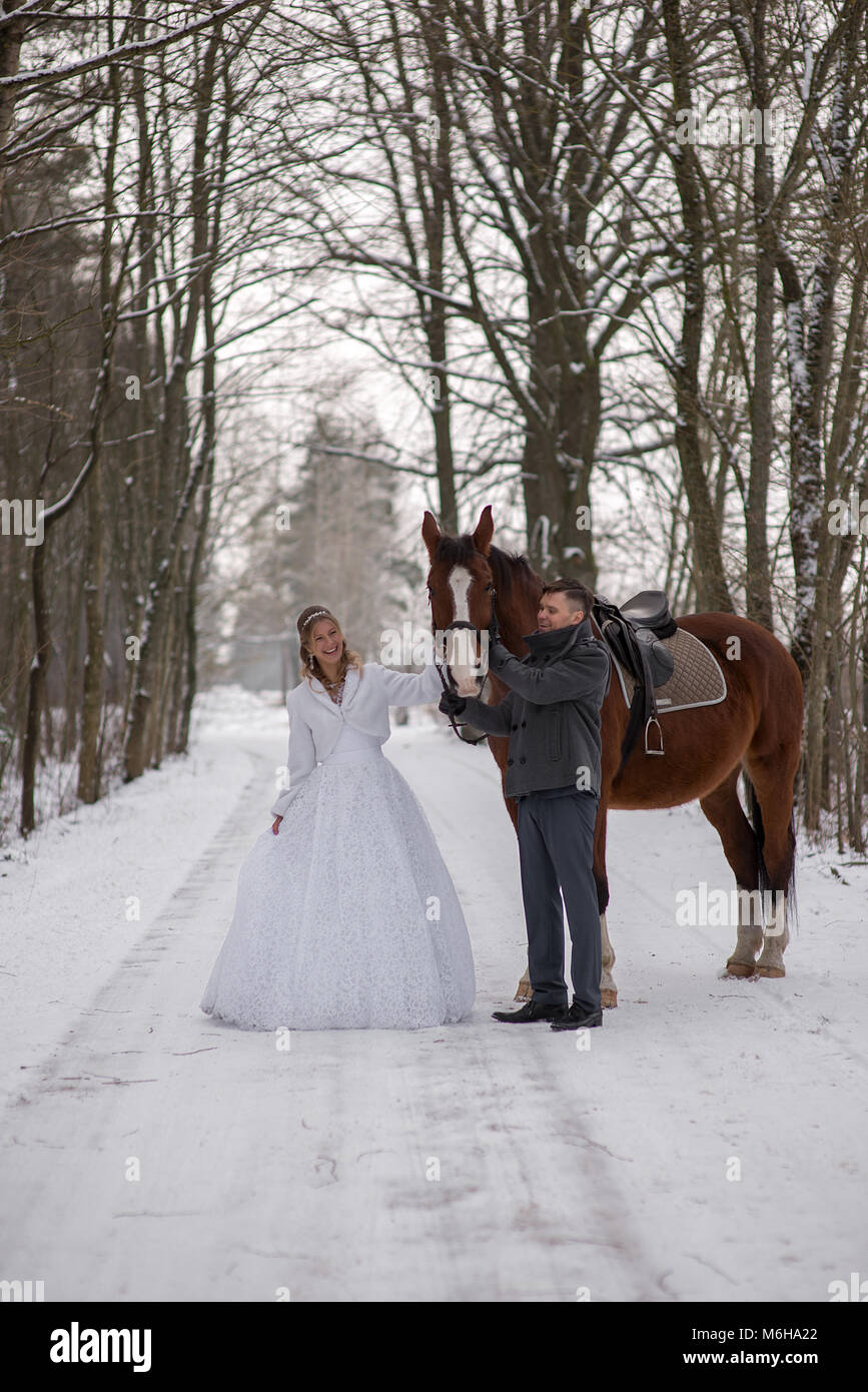 Schönen winter Hochzeit Stockfoto