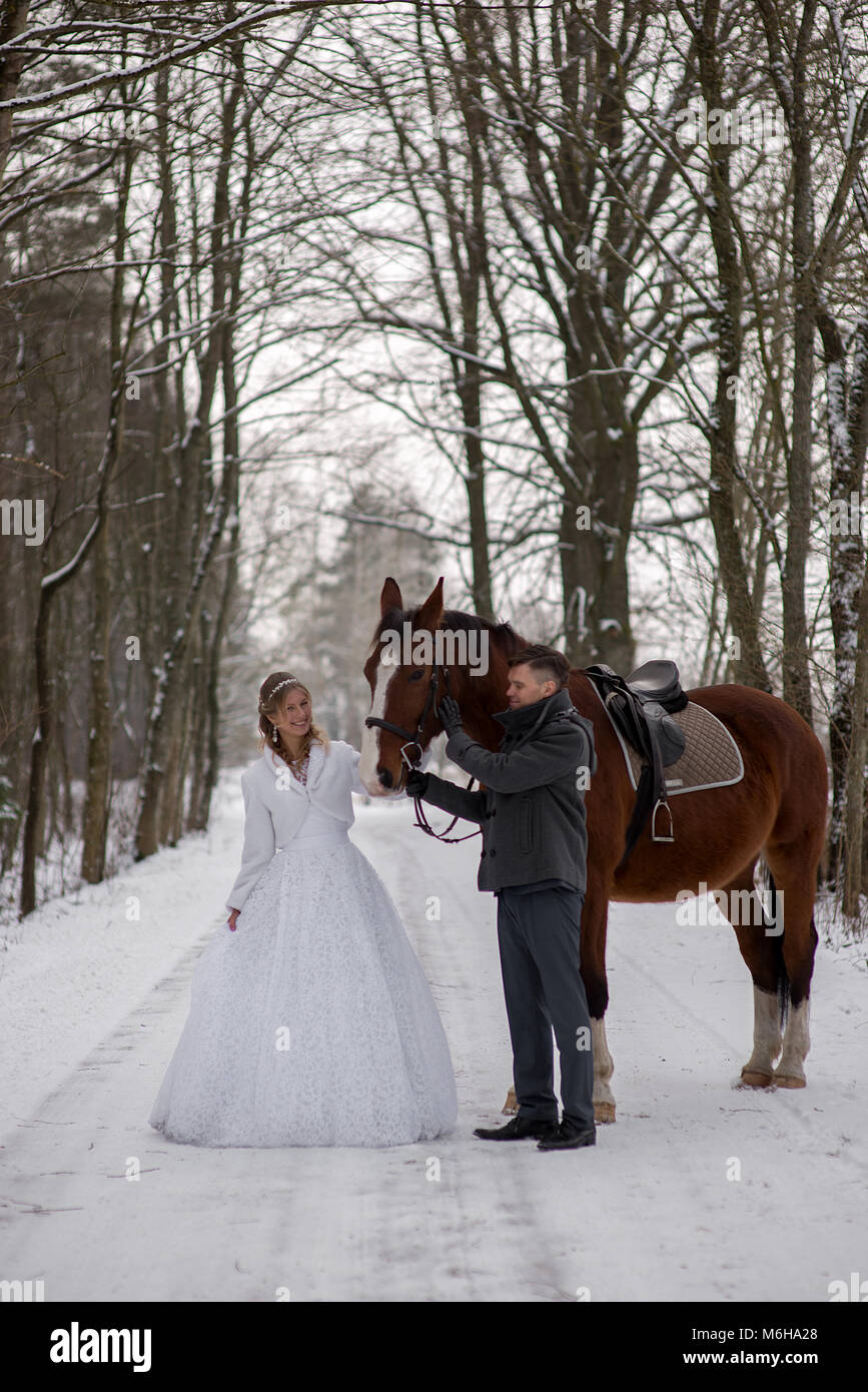 Schönen winter Hochzeit Stockfoto