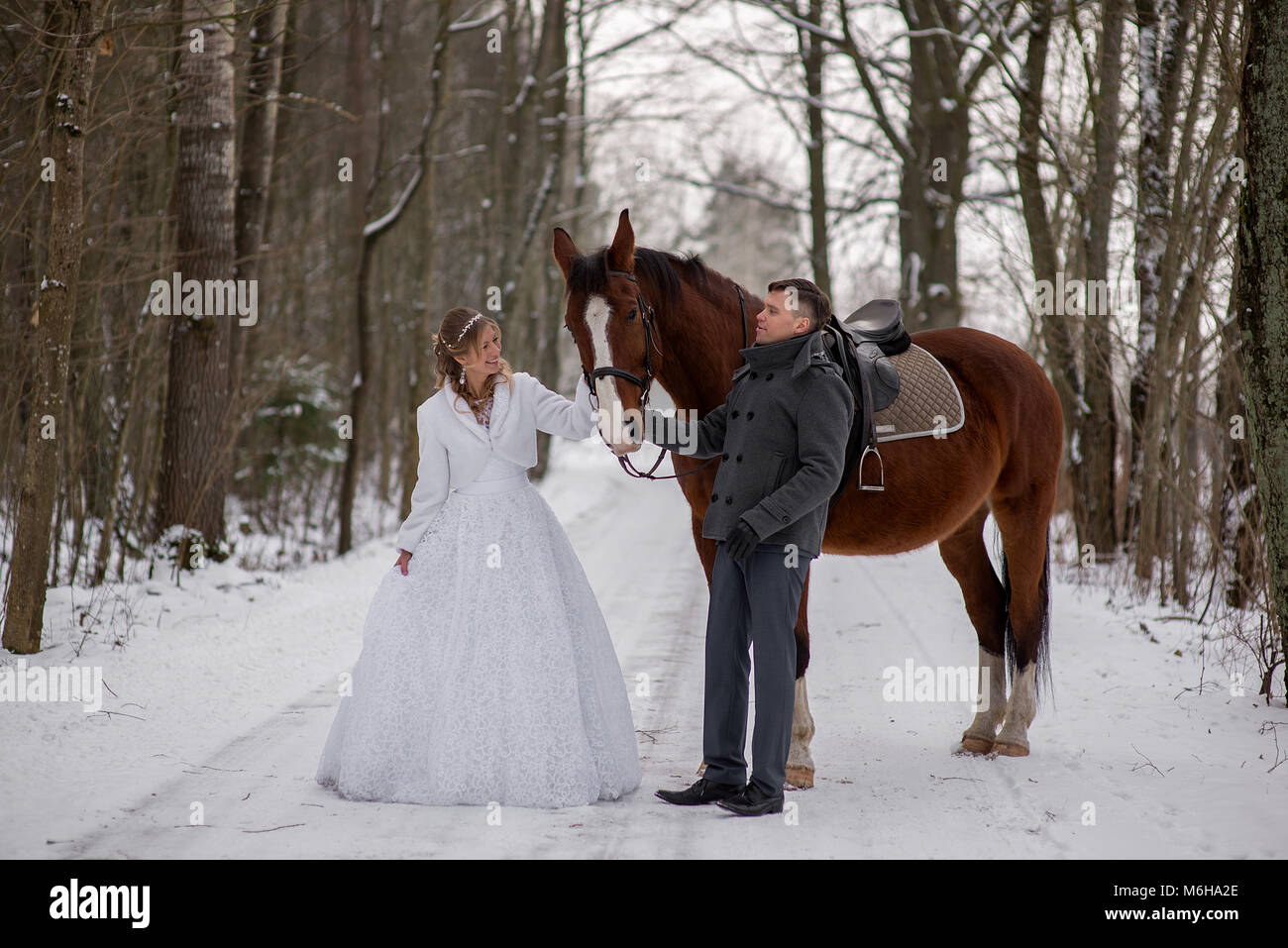 Schönen winter Hochzeit Stockfoto