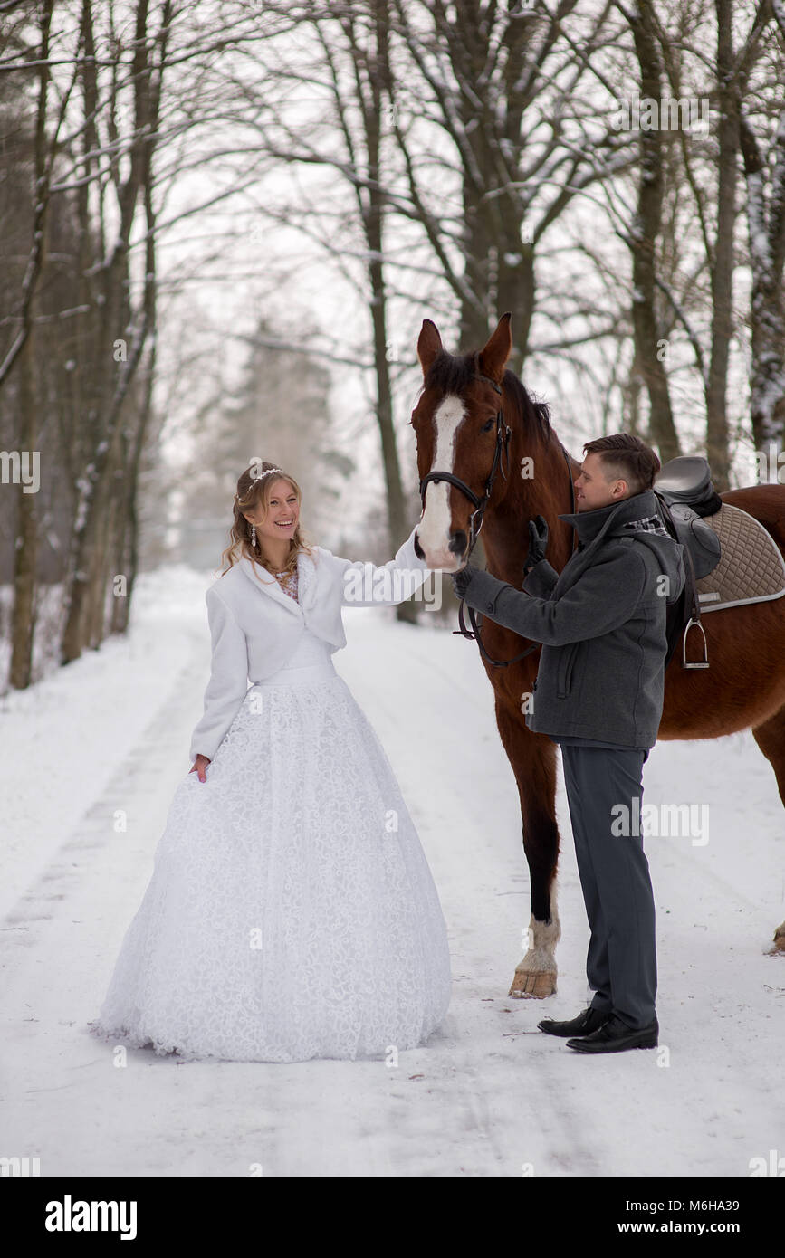 Schönen winter Hochzeit Stockfoto
