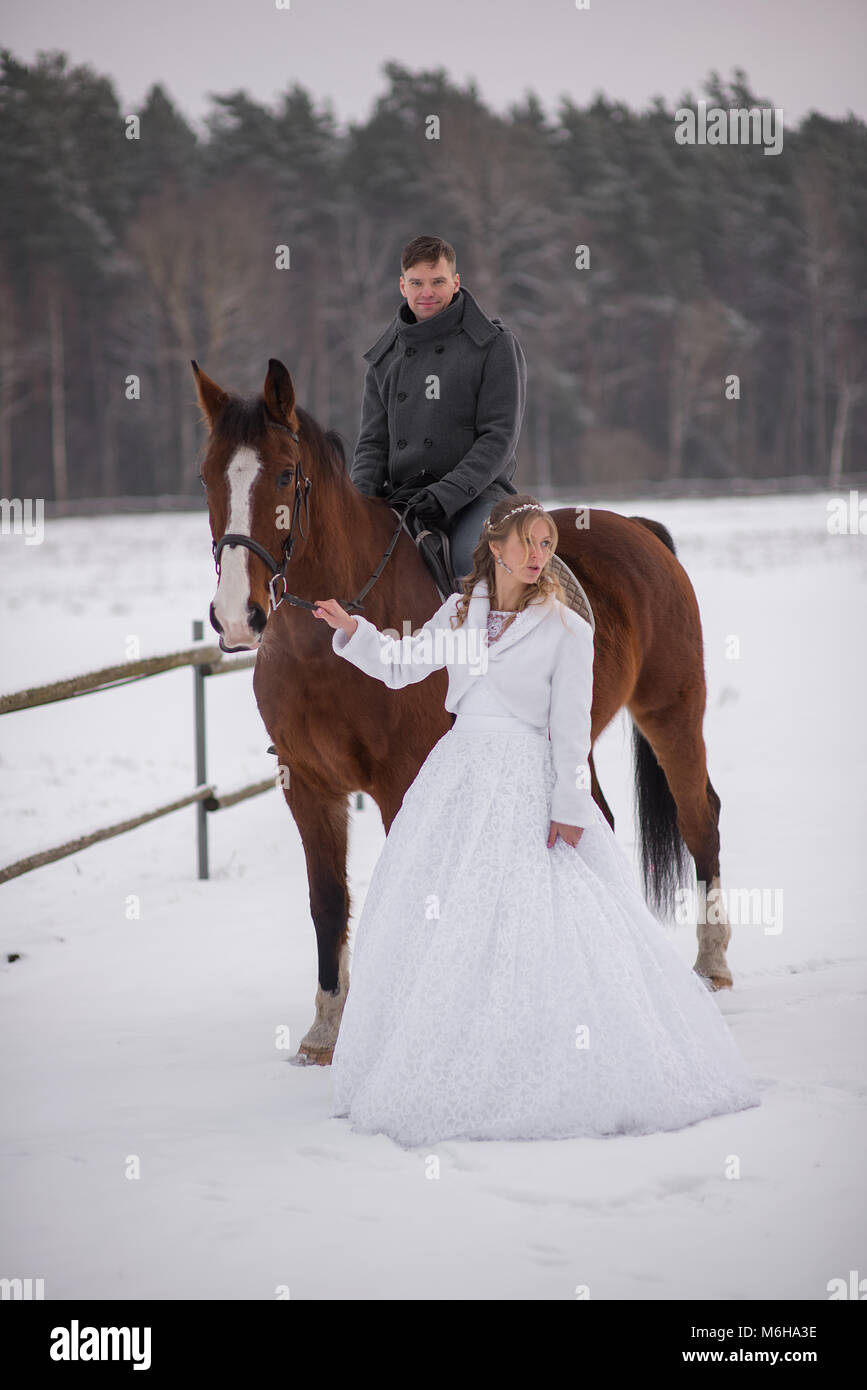 Schönen winter Hochzeit Stockfoto
