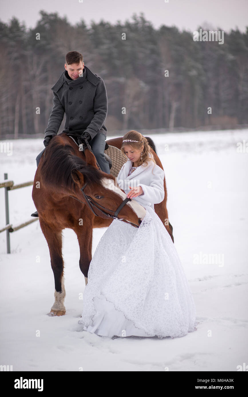Schönen winter Hochzeit Stockfoto