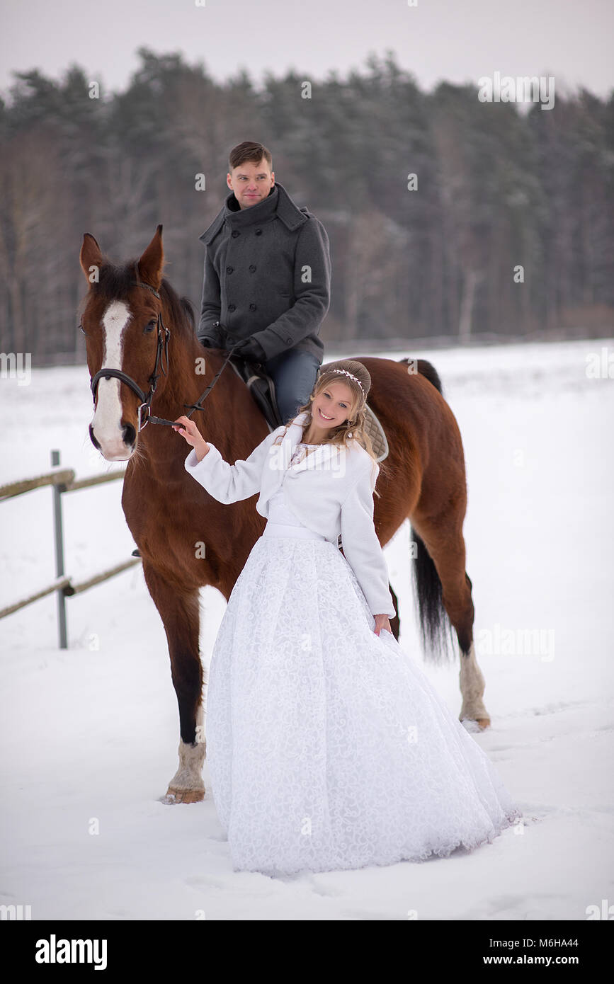 Schönen winter Hochzeit Stockfoto