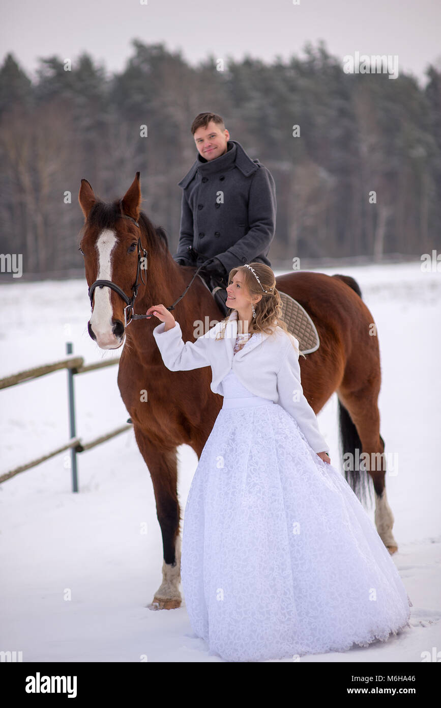 Schönen winter Hochzeit Stockfoto