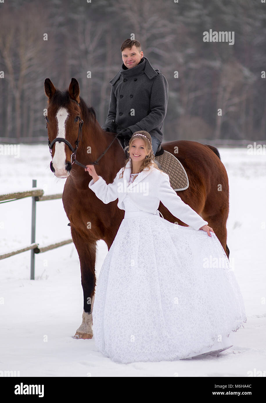 Schönen winter Hochzeit Stockfoto