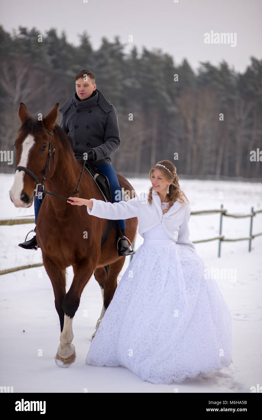 Schönen winter Hochzeit Stockfoto