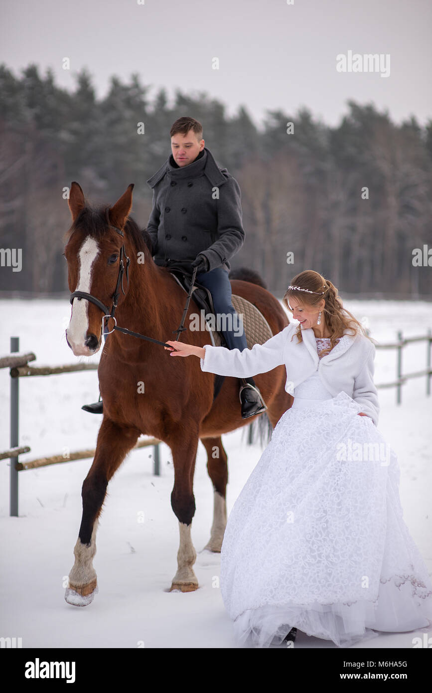 Schönen winter Hochzeit Stockfoto