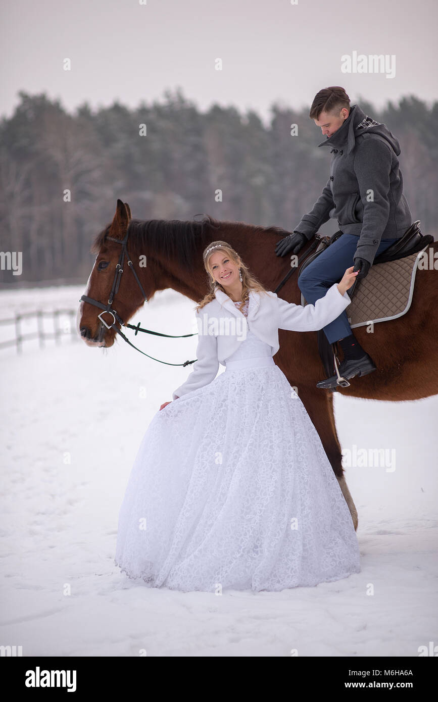 Schönen winter Hochzeit Stockfoto