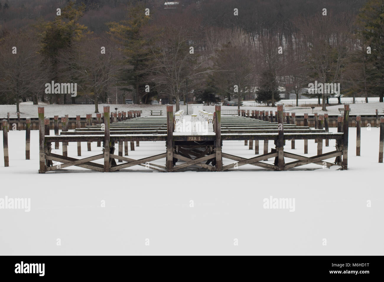 Piers am Cayuga Lake, Ithaca NY Stockfoto