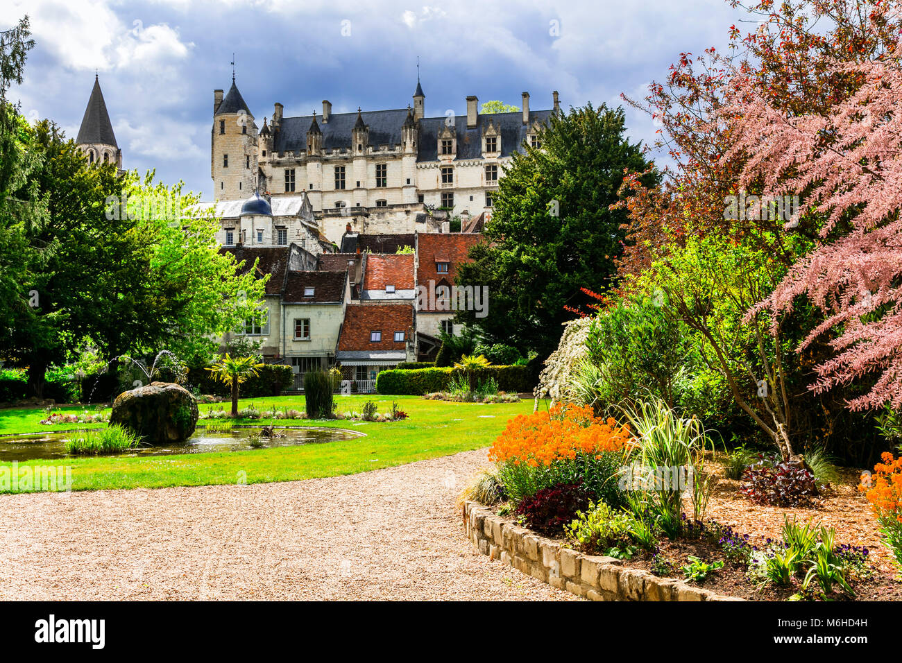 Beautifu Loches Schloss mit Park, Loire Tal, Frankreich. Stockfoto