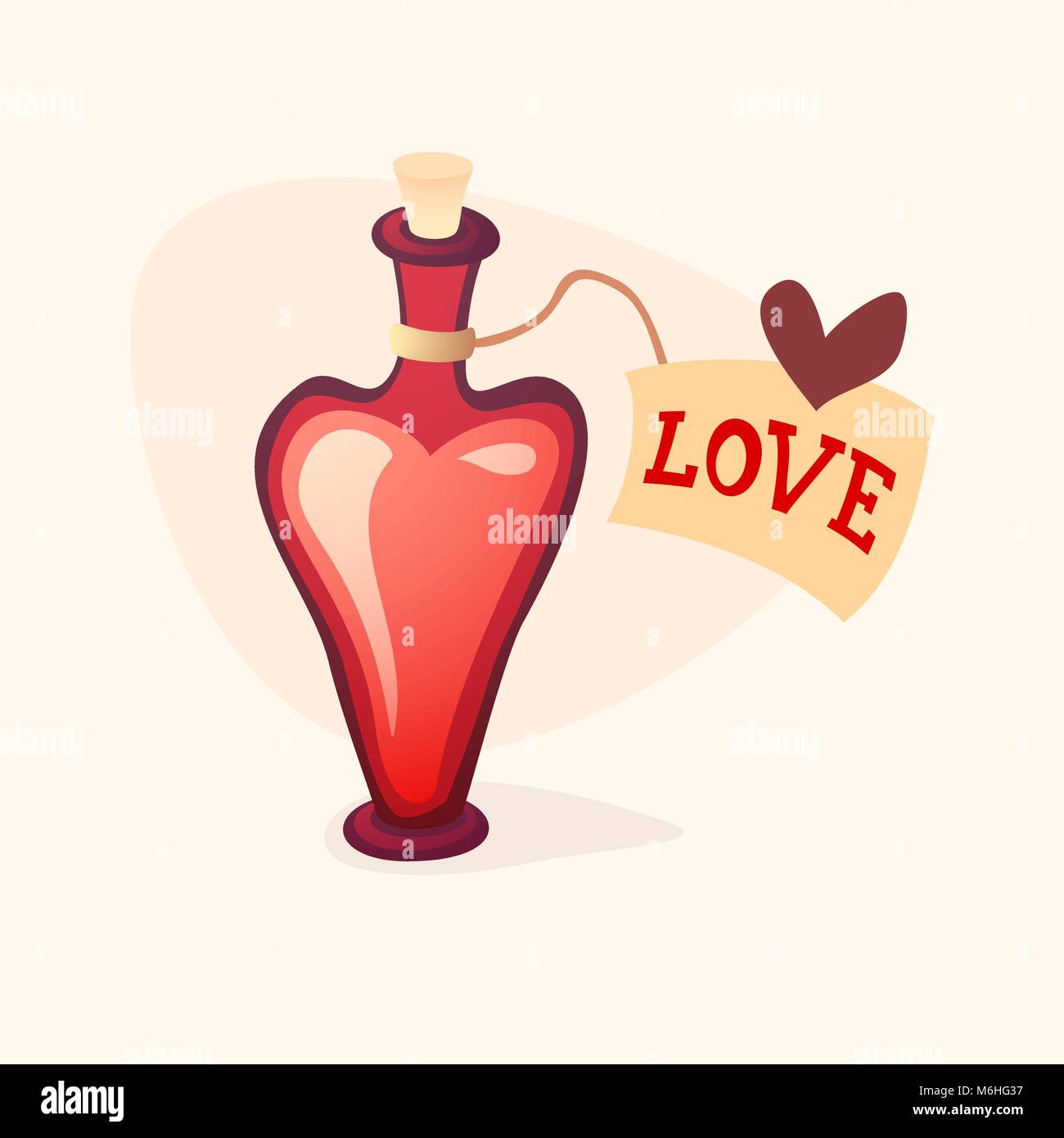 Cartoon Liebe Trank Symbol in Herzform mit Buchstabenetikett Stock Vektor
