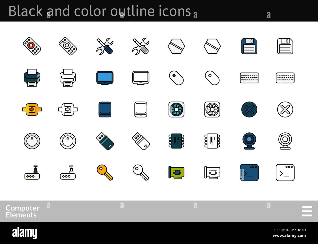 Schwarz und Farbe Gliederung Symbole, dünnen Strich-Linie-Style-design Stock Vektor