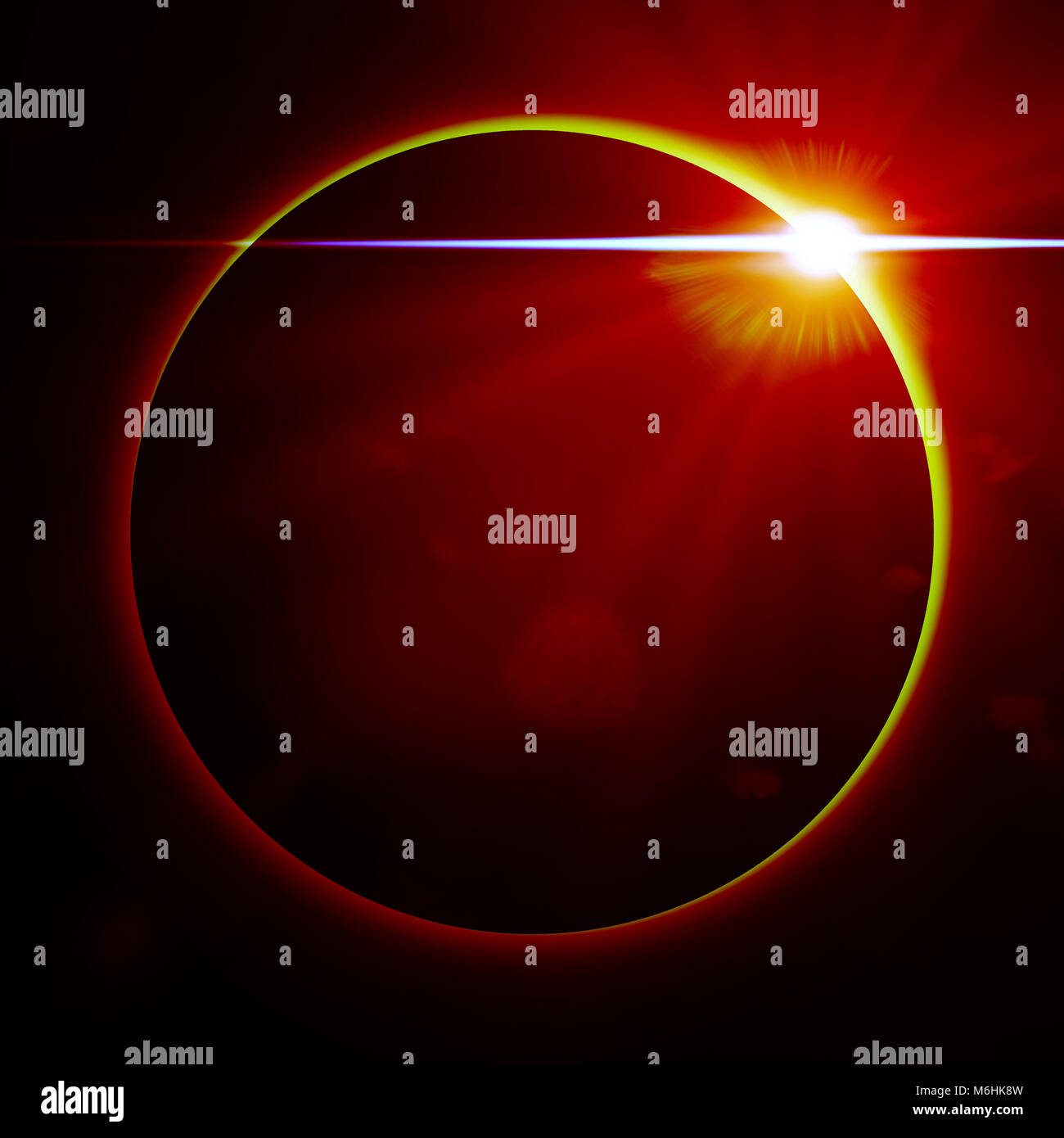 Exotische Planeten umgeben von rotem Licht (3d-Abbildung) Stockfoto