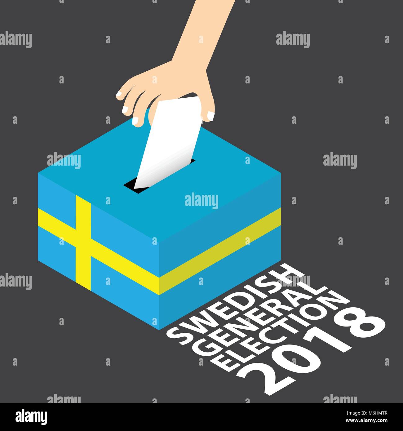 Schwedische Bundestagswahl 2018 Vector Illustration Flat Style - Hand Wahlschein in die Urne Stock Vektor